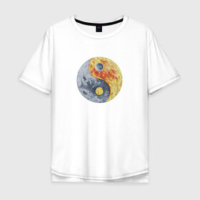 Мужская футболка хлопок Oversize с принтом Луна (Инь-Янь) в Екатеринбурге, 100% хлопок | свободный крой, круглый ворот, “спинка” длиннее передней части | инь янь | китайская культура | луна | планета | рисунок | фэншуй