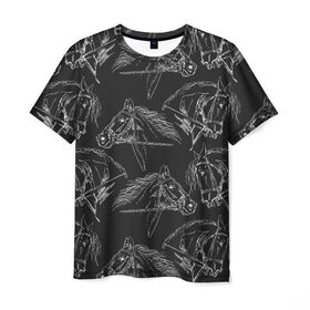 Мужская футболка 3D с принтом кони в Екатеринбурге, 100% полиэфир | прямой крой, круглый вырез горловины, длина до линии бедер | животные | конный спорт | конь | лошадь | наездник | спорт