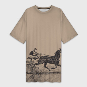 Платье-футболка 3D с принтом лошадь с колесницей в Екатеринбурге,  |  | животные | конный спорт | конь | лошадь | наездник | спорт