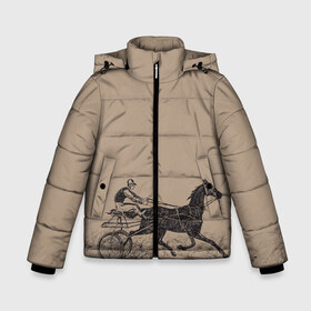 Зимняя куртка для мальчиков 3D с принтом лошадь с колесницей в Екатеринбурге, ткань верха — 100% полиэстер; подклад — 100% полиэстер, утеплитель — 100% полиэстер | длина ниже бедра, удлиненная спинка, воротник стойка и отстегивающийся капюшон. Есть боковые карманы с листочкой на кнопках, утяжки по низу изделия и внутренний карман на молнии. 

Предусмотрены светоотражающий принт на спинке, радужный светоотражающий элемент на пуллере молнии и на резинке для утяжки | животные | конный спорт | конь | лошадь | наездник | спорт