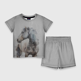 Детский костюм с шортами 3D с принтом лошадь в Екатеринбурге,  |  | животные | конный спорт | конь | лошадь | наездник | спорт