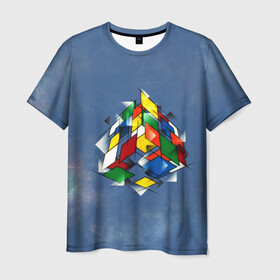 Мужская футболка 3D с принтом Кубик Рубика в Екатеринбурге, 100% полиэфир | прямой крой, круглый вырез горловины, длина до линии бедер | mathematica | кубик | магия. формулы | математика | наука | рубика | соберись | технарь