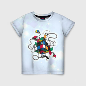 Детская футболка 3D с принтом Кубик Рубика в Екатеринбурге, 100% гипоаллергенный полиэфир | прямой крой, круглый вырез горловины, длина до линии бедер, чуть спущенное плечо, ткань немного тянется | mathematica | кубик | магия. формулы | математика | наука | рубика | соберись | технарь