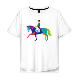 Мужская футболка хлопок Oversize с принтом Всадник на коне в Екатеринбурге, 100% хлопок | свободный крой, круглый ворот, “спинка” длиннее передней части | животные | конный спорт | конь | лошадь | наездник | спорт | стикер