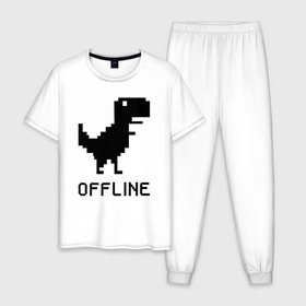Мужская пижама хлопок с принтом Offline в Екатеринбурге, 100% хлопок | брюки и футболка прямого кроя, без карманов, на брюках мягкая резинка на поясе и по низу штанин
 | dinosaur | google | internet | offline | гугл | динозавр | интернет | офлайн | оффлайн