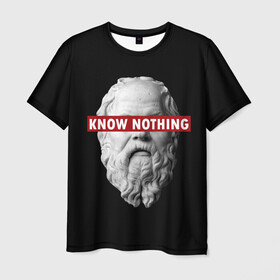 Мужская футболка 3D с принтом Ничего Не Знаю в Екатеринбурге, 100% полиэфир | прямой крой, круглый вырез горловины, длина до линии бедер | supreme | греция | картинка | прикол | прикольна | сократ | статуя | супреме | суприм | суприме | философ | философия