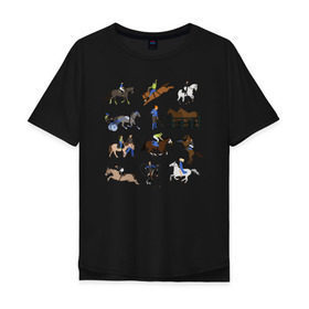 Мужская футболка хлопок Oversize с принтом конный виды спорта в Екатеринбурге, 100% хлопок | свободный крой, круглый ворот, “спинка” длиннее передней части | Тематика изображения на принте: животные | конный спорт | конь | лошадь | наездник | спорт
