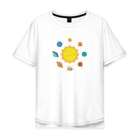 Мужская футболка хлопок Oversize с принтом Солнечная Система в Екатеринбурге, 100% хлопок | свободный крой, круглый ворот, “спинка” длиннее передней части | планеты | рисунок | солнечная система | солнце