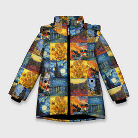 Зимняя куртка для девочек 3D с принтом Картины Ван Гога в Екатеринбурге, ткань верха — 100% полиэстер; подклад — 100% полиэстер, утеплитель — 100% полиэстер. | длина ниже бедра, удлиненная спинка, воротник стойка и отстегивающийся капюшон. Есть боковые карманы с листочкой на кнопках, утяжки по низу изделия и внутренний карман на молнии. 

Предусмотрены светоотражающий принт на спинке, радужный светоотражающий элемент на пуллере молнии и на резинке для утяжки. | Тематика изображения на принте: i cant hear the haters | van gogh | ван гог | ван гоги | звездная ночь | ирисы | картины ван гог | картины ван гога | пшеничное поле с кипарисами | солнечный лучик | художник