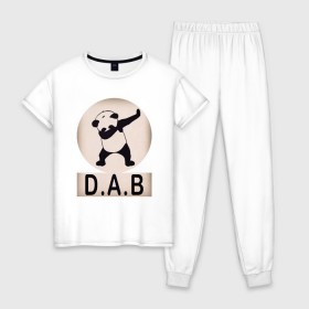 Женская пижама хлопок с принтом DAB Panda в Екатеринбурге, 100% хлопок | брюки и футболка прямого кроя, без карманов, на брюках мягкая резинка на поясе и по низу штанин | best | dab | dabbig | dance | freedom | hip hop | music | panda | rap | даб | даббинг | животные | крутой | лучший | медведь | музыка | панда | рэп | рэпер | свобода | танец | хип хоп