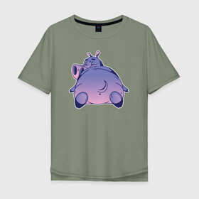Мужская футболка хлопок Oversize с принтом Бегемотик в Екатеринбурге, 100% хлопок | свободный крой, круглый ворот, “спинка” длиннее передней части | hippo | бегемот | бегемотик | гиппопотам
