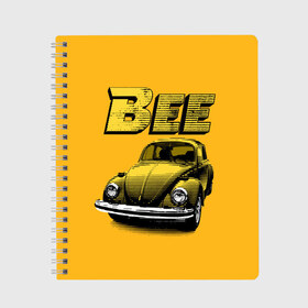 Тетрадь с принтом Transformers Bee в Екатеринбурге, 100% бумага | 48 листов, плотность листов — 60 г/м2, плотность картонной обложки — 250 г/м2. Листы скреплены сбоку удобной пружинной спиралью. Уголки страниц и обложки скругленные. Цвет линий — светло-серый
 | Тематика изображения на принте: bumblebee | transformers | автоботы | бамблби | мегатрон | оптимус прайм | роботы | трансформеры