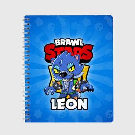 Тетрадь с принтом BRAWL STARS WEREWOLF LEON в Екатеринбурге, 100% бумага | 48 листов, плотность листов — 60 г/м2, плотность картонной обложки — 250 г/м2. Листы скреплены сбоку удобной пружинной спиралью. Уголки страниц и обложки скругленные. Цвет линий — светло-серый
 | brawl stars | brawl stars werewolf leon | brawler | leon | werewolf | бравл старз | бравлер | волк | леон | оборотень | оборотень леон