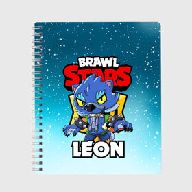 Тетрадь с принтом BRAWL STARS WEREWOLF LEON в Екатеринбурге, 100% бумага | 48 листов, плотность листов — 60 г/м2, плотность картонной обложки — 250 г/м2. Листы скреплены сбоку удобной пружинной спиралью. Уголки страниц и обложки скругленные. Цвет линий — светло-серый
 | brawl stars | brawl stars werewolf leon | brawler | leon | werewolf | бравл старз | бравлер | волк | леон | оборотень | оборотень леон