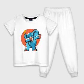 Детская пижама хлопок с принтом Dab Elephant в Екатеринбурге, 100% хлопок |  брюки и футболка прямого кроя, без карманов, на брюках мягкая резинка на поясе и по низу штанин
 | best | dab | dabbig | dance | elephant | hip hop | music | rap | африка | даб | даббинг | животные | крутой | музыка | рэп | слон | слоник | танец | хип хоп