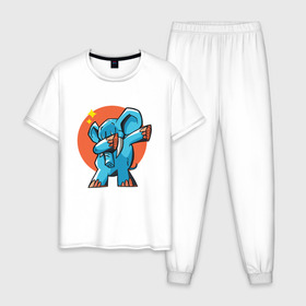 Мужская пижама хлопок с принтом Dab Elephant в Екатеринбурге, 100% хлопок | брюки и футболка прямого кроя, без карманов, на брюках мягкая резинка на поясе и по низу штанин
 | best | dab | dabbig | dance | elephant | hip hop | music | rap | африка | даб | даббинг | животные | крутой | музыка | рэп | слон | слоник | танец | хип хоп