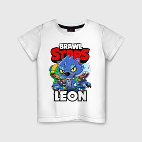 Детская футболка хлопок с принтом BRAWL STARS LEON в Екатеринбурге, 100% хлопок | круглый вырез горловины, полуприлегающий силуэт, длина до линии бедер | brawl stars | brawl stars leon | brawler | leon | shark | werewolf | акула | бравл старз | бравлер | леон | оборотень