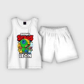 Детская пижама с шортами хлопок с принтом BRAWL STARS LEON в Екатеринбурге,  |  | brawl stars | brawl stars leon | brawler | leon | sally | shark | акула | бравл старз | бравлер | леон | салли