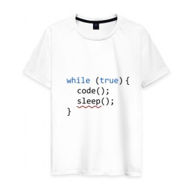 Мужская футболка хлопок с принтом Code - sleep в Екатеринбурге, 100% хлопок | прямой крой, круглый вырез горловины, длина до линии бедер, слегка спущенное плечо. | c | c++ | code | coder | computer | hacker | java | programm | tag | жизнь | код | кодер | программа | программист | сон | хакер | хочу спать