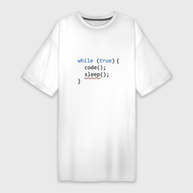 Платье-футболка хлопок с принтом Code  sleep в Екатеринбурге,  |  | c | c++ | code | coder | computer | hacker | java | programm | tag | жизнь | код | кодер | программа | программист | сон | хакер | хочу спать