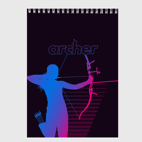 Скетчбук с принтом Archer в Екатеринбурге, 100% бумага
 | 48 листов, плотность листов — 100 г/м2, плотность картонной обложки — 250 г/м2. Листы скреплены сверху удобной пружинной спиралью | Тематика изображения на принте: archer | archery | bow | bow hunter | bowhunter | лук | лучник | стрельба из лука