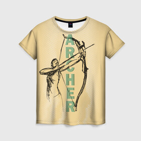 Женская футболка 3D с принтом Archer в Екатеринбурге, 100% полиэфир ( синтетическое хлопкоподобное полотно) | прямой крой, круглый вырез горловины, длина до линии бедер | archer | archery | bow | bow hunter | bowhunter | лук | лучник | стрельба из лука