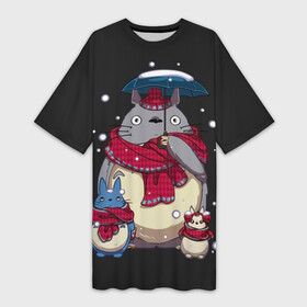 Платье-футболка 3D с принтом My Neighbor Totoro зонт от снега в Екатеринбурге,  |  | anime | hayao miyazaki | japanese | meme | miyazaki | piano | studio ghibli | tokyo | totoro | гибли | котобус | мой | сосед | сусуватари | тонари | тоторо | хаяо миядзаки