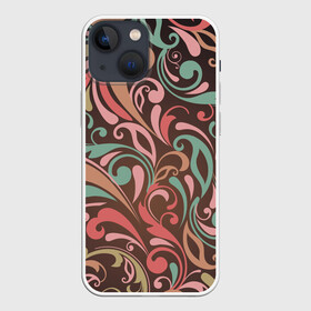 Чехол для iPhone 13 mini с принтом Узор хохломы в Екатеринбурге,  |  | коричневый | розовый | росписи | узор | узоры | хахлама | хахлома | хохлама | хохлома