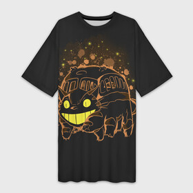 Платье-футболка 3D с принтом My Neighbor Totoro оранжевый кот в Екатеринбурге,  |  | anime | hayao miyazaki | japanese | meme | miyazaki | piano | studio ghibli | tokyo | totoro | гибли | котобус | мой | сосед | сусуватари | тонари | тоторо | хаяо миядзаки