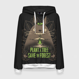 Женская толстовка 3D с принтом Plant a tree Save the forest в Екатеринбурге, 100% полиэстер  | двухслойный капюшон со шнурком для регулировки, мягкие манжеты на рукавах и по низу толстовки, спереди карман-кенгуру с мягким внутренним слоем. | anime | hayao miyazaki | japanese | meme | miyazaki | piano | studio ghibli | tokyo | totoro | гибли | котобус | мой | сосед | сусуватари | тонари | тоторо | хаяо миядзаки