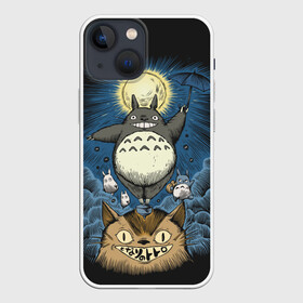 Чехол для iPhone 13 mini с принтом My Neighbor Totoro кот и заяц в Екатеринбурге,  |  | Тематика изображения на принте: anime | hayao miyazaki | japanese | meme | miyazaki | piano | studio ghibli | tokyo | totoro | гибли | котобус | мой | сосед | сусуватари | тонари | тоторо | хаяо миядзаки