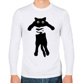 Мужской лонгслив хлопок с принтом Черный кот в руках в Екатеринбурге, 100% хлопок |  | cat | в руках | глаза | животное | кот | котенок | кошка | милый | черный