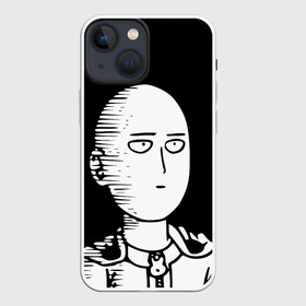 Чехол для iPhone 13 mini с принтом Сайтама на черном фоне в Екатеринбурге,  |  | one punch man | onepunchman | oppai | saitama | ван панч мен | ванпанчмен | макото миядзаки | сайтама | человек один удар