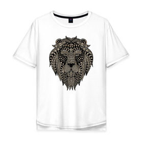 Мужская футболка хлопок Oversize с принтом Metallized Lion в Екатеринбурге, 100% хлопок | свободный крой, круглый ворот, “спинка” длиннее передней части | голова льва | знак зодиака лев | знак льва | зодиак лев | лев | лев гороскоп | львиный | львиный портрет