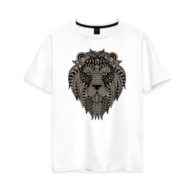 Женская футболка хлопок Oversize с принтом Metallized Lion в Екатеринбурге, 100% хлопок | свободный крой, круглый ворот, спущенный рукав, длина до линии бедер
 | голова льва | знак зодиака лев | знак льва | зодиак лев | лев | лев гороскоп | львиный | львиный портрет