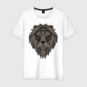 Мужская футболка хлопок с принтом Metallized Lion в Екатеринбурге, 100% хлопок | прямой крой, круглый вырез горловины, длина до линии бедер, слегка спущенное плечо. | Тематика изображения на принте: голова льва | знак зодиака лев | знак льва | зодиак лев | лев | лев гороскоп | львиный | львиный портрет
