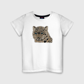 Детская футболка хлопок с принтом Metallized Snow Leopard в Екатеринбурге, 100% хлопок | круглый вырез горловины, полуприлегающий силуэт, длина до линии бедер | Тематика изображения на принте: барс | ирбис | леопард | портрет барса | портрет леопарда | портрет ягуара | снежный барс | хищник | ягуар