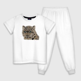 Детская пижама хлопок с принтом Metallized Snow Leopard в Екатеринбурге, 100% хлопок |  брюки и футболка прямого кроя, без карманов, на брюках мягкая резинка на поясе и по низу штанин
 | барс | ирбис | леопард | портрет барса | портрет леопарда | портрет ягуара | снежный барс | хищник | ягуар