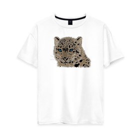 Женская футболка хлопок Oversize с принтом Metallized Snow Leopard в Екатеринбурге, 100% хлопок | свободный крой, круглый ворот, спущенный рукав, длина до линии бедер
 | барс | ирбис | леопард | портрет барса | портрет леопарда | портрет ягуара | снежный барс | хищник | ягуар