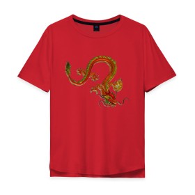 Мужская футболка хлопок Oversize с принтом Metallized Red Dragon в Екатеринбурге, 100% хлопок | свободный крой, круглый ворот, “спинка” длиннее передней части | азиатский дракон | восточный дракон | год дракона | дракон | змей | китайский дракон | китайский змей | красный дракон | металлический дракон | огненный дракон | японский дракон | яркий дракон