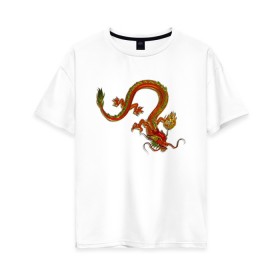 Женская футболка хлопок Oversize с принтом Metallized Red Dragon в Екатеринбурге, 100% хлопок | свободный крой, круглый ворот, спущенный рукав, длина до линии бедер
 | азиатский дракон | восточный дракон | год дракона | дракон | змей | китайский дракон | китайский змей | красный дракон | металлический дракон | огненный дракон | японский дракон | яркий дракон