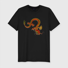 Мужская футболка хлопок Slim с принтом Metallized Red Dragon в Екатеринбурге, 92% хлопок, 8% лайкра | приталенный силуэт, круглый вырез ворота, длина до линии бедра, короткий рукав | азиатский дракон | восточный дракон | год дракона | дракон | змей | китайский дракон | китайский змей | красный дракон | металлический дракон | огненный дракон | японский дракон | яркий дракон