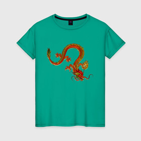 Женская футболка хлопок с принтом Metallized Red Dragon в Екатеринбурге, 100% хлопок | прямой крой, круглый вырез горловины, длина до линии бедер, слегка спущенное плечо | азиатский дракон | восточный дракон | год дракона | дракон | змей | китайский дракон | китайский змей | красный дракон | металлический дракон | огненный дракон | японский дракон | яркий дракон