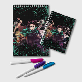 Блокнот с принтом DEMON SLAYER KIMETSU NO YAIBA КЛИНОК РАССЕКАЮЩИЙ ДЕМОНОВ в Екатеринбурге, 100% бумага | 48 листов, плотность листов — 60 г/м2, плотность картонной обложки — 250 г/м2. Листы скреплены удобной пружинной спиралью. Цвет линий — светло-серый
 | Тематика изображения на принте: demon slayer | kimetsu no yaiba | nezuko | shinobu | slayer | tanjiro | zenitsu | гию томиока | зенитсу | зенитцу | иноске хашибира | клинок рассекающий демонов | незуко | танджиро | шинобу кочо