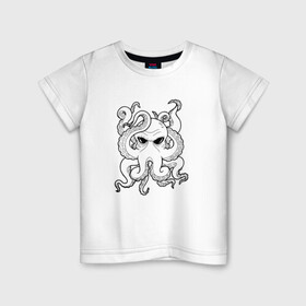 Детская футболка хлопок с принтом Ктулху в Екатеринбурге, 100% хлопок | круглый вырез горловины, полуприлегающий силуэт, длина до линии бедер | ктулху | мистика | рисунок. осьминог | существо