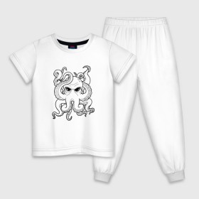 Детская пижама хлопок с принтом Ктулху в Екатеринбурге, 100% хлопок |  брюки и футболка прямого кроя, без карманов, на брюках мягкая резинка на поясе и по низу штанин
 | ктулху | мистика | рисунок. осьминог | существо