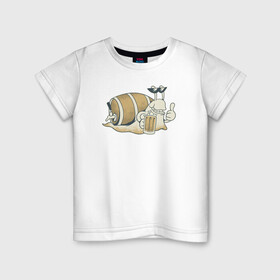 Детская футболка хлопок с принтом Улитка с Пивком в Екатеринбурге, 100% хлопок | круглый вырез горловины, полуприлегающий силуэт, длина до линии бедер | Тематика изображения на принте: beer | snail | улитка