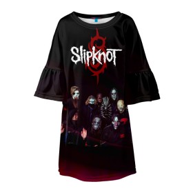 Детское платье 3D с принтом Slipknot в Екатеринбурге, 100% полиэстер | прямой силуэт, чуть расширенный к низу. Круглая горловина, на рукавах — воланы | Тематика изображения на принте: slipknot | металл | музыка | рок | слипкнот