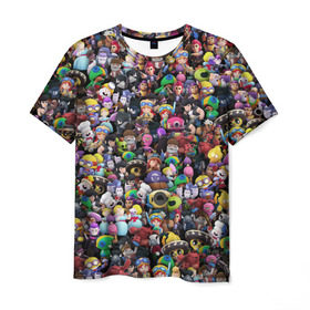 Мужская футболка 3D с принтом Brawl Stars персонажи в Екатеринбурге, 100% полиэфир | прямой крой, круглый вырез горловины, длина до линии бедер | 8 бит | бравл старс | булл | джесси | динамайк | кольт | нита | паттерн | стикербомбинг | толпа | шелли | эмз