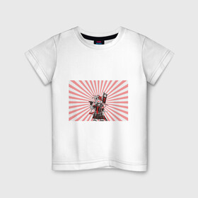 Детская футболка хлопок с принтом Убийца розового солнца в Екатеринбурге, 100% хлопок | круглый вырез горловины, полуприлегающий силуэт, длина до линии бедер | Тематика изображения на принте: аниме | арт | девочка | маска | меч | солнце | якудза | япония